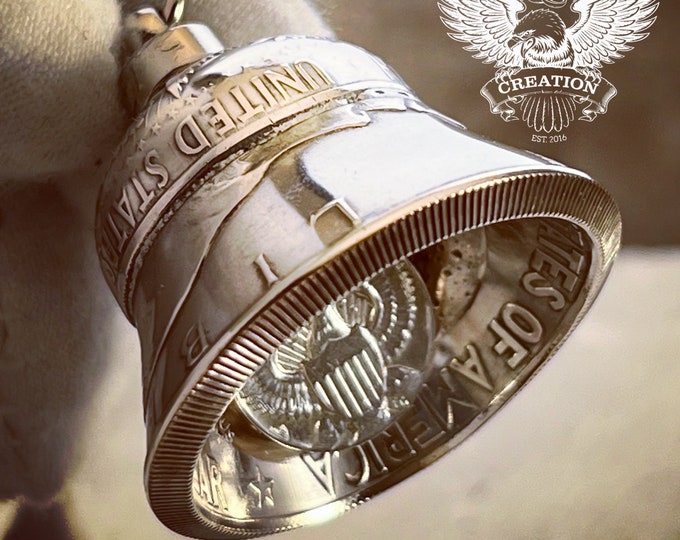 1971-2025 Coin Bell - Motorcycle Bell Gremlin Bell Charm Kennedy half dollar coinbell Goodluck Angel luck lucky Biker Jewlery non silver