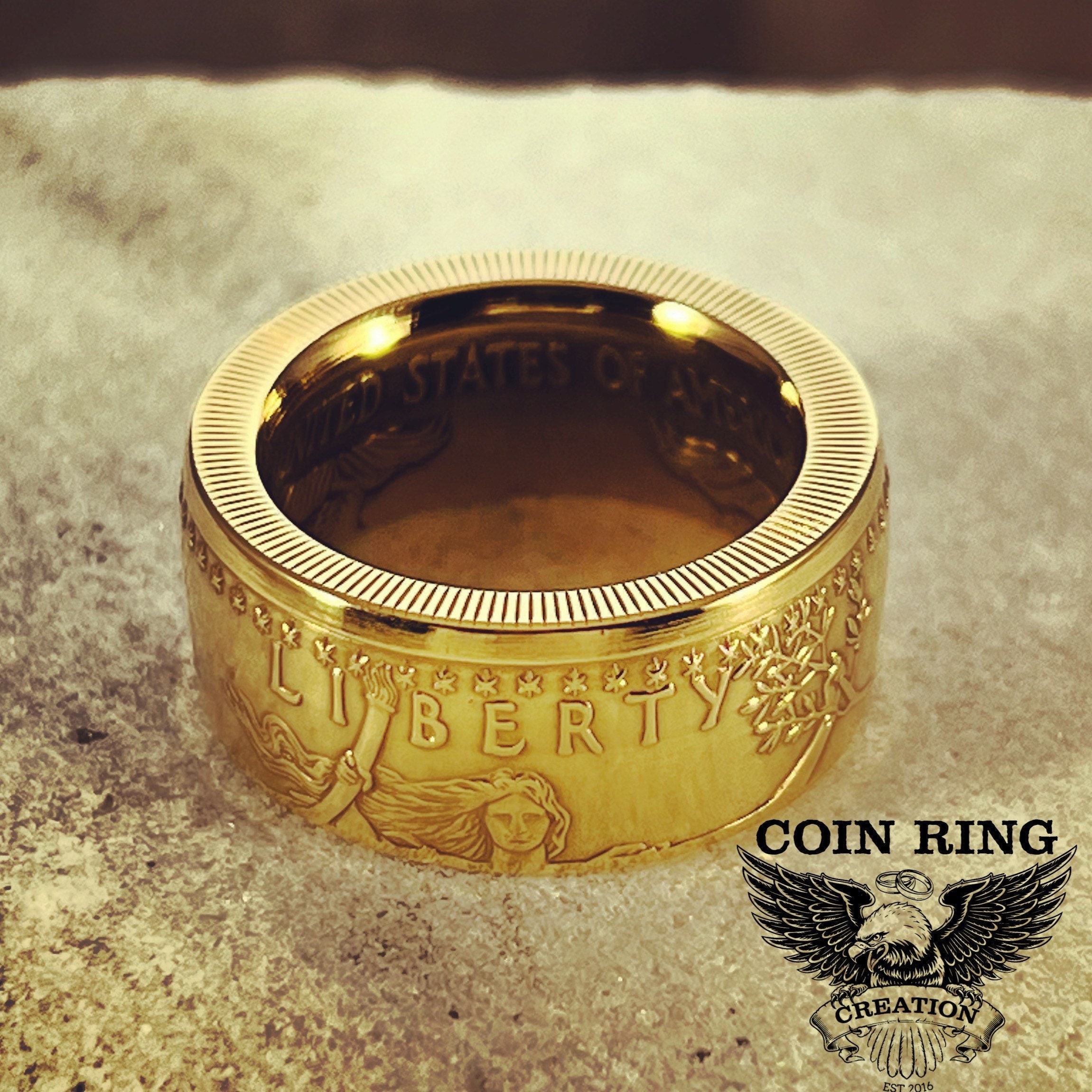 US Gold Coin Band Ring, Size 11.5 Custom Crafted, American Eagle