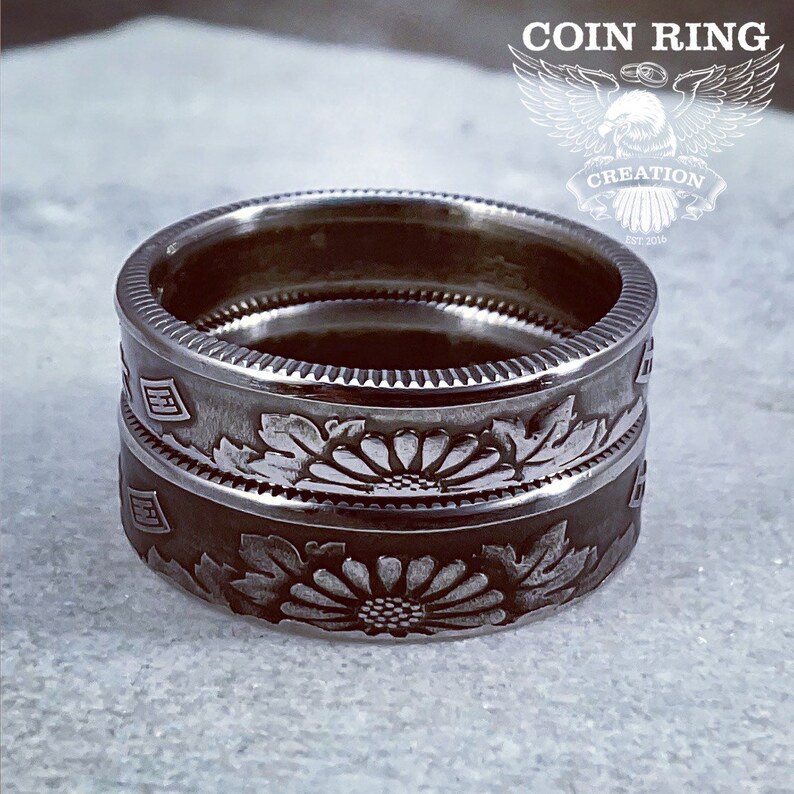 Japanese 50 Yen Coin Ring Japan Anime Coinring with chrysanthemum flowers Pinky ring Jewlery image 7