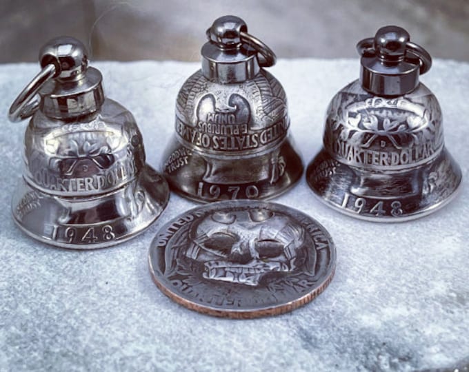 1935-2025 Silver Coin Bell - Motorcycle Bell - Gremlin Bell charm Washington silver quarter coinbell Goodluck Angel Luck Lucky Biker Jewlery