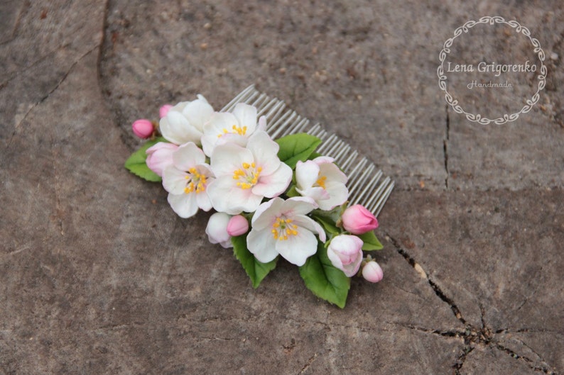 apple blossoms hair apple blossoms jewellery cold porcelain rustic headband flower comb bride hair clip apple blossoms