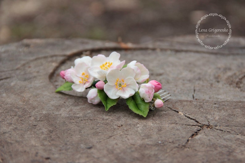 apple blossoms hair apple blossoms jewellery cold porcelain rustic headband flower comb bride hair clip apple blossoms
