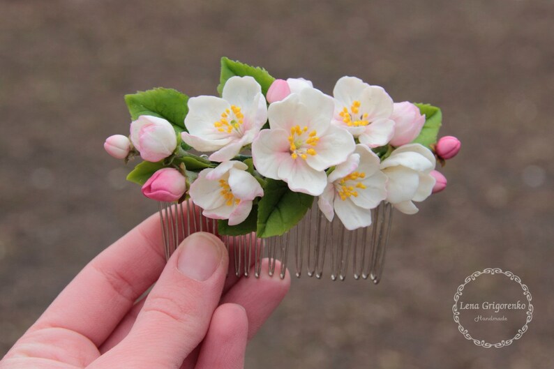apple blossoms hair apple blossoms jewellery cold porcelain rustic headband flower comb bride hair clip apple blossoms
