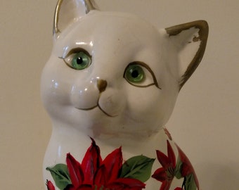 Vintage Christmas  Poinsettia Cat Figurine, Baum Brothers "Formalities" Collection