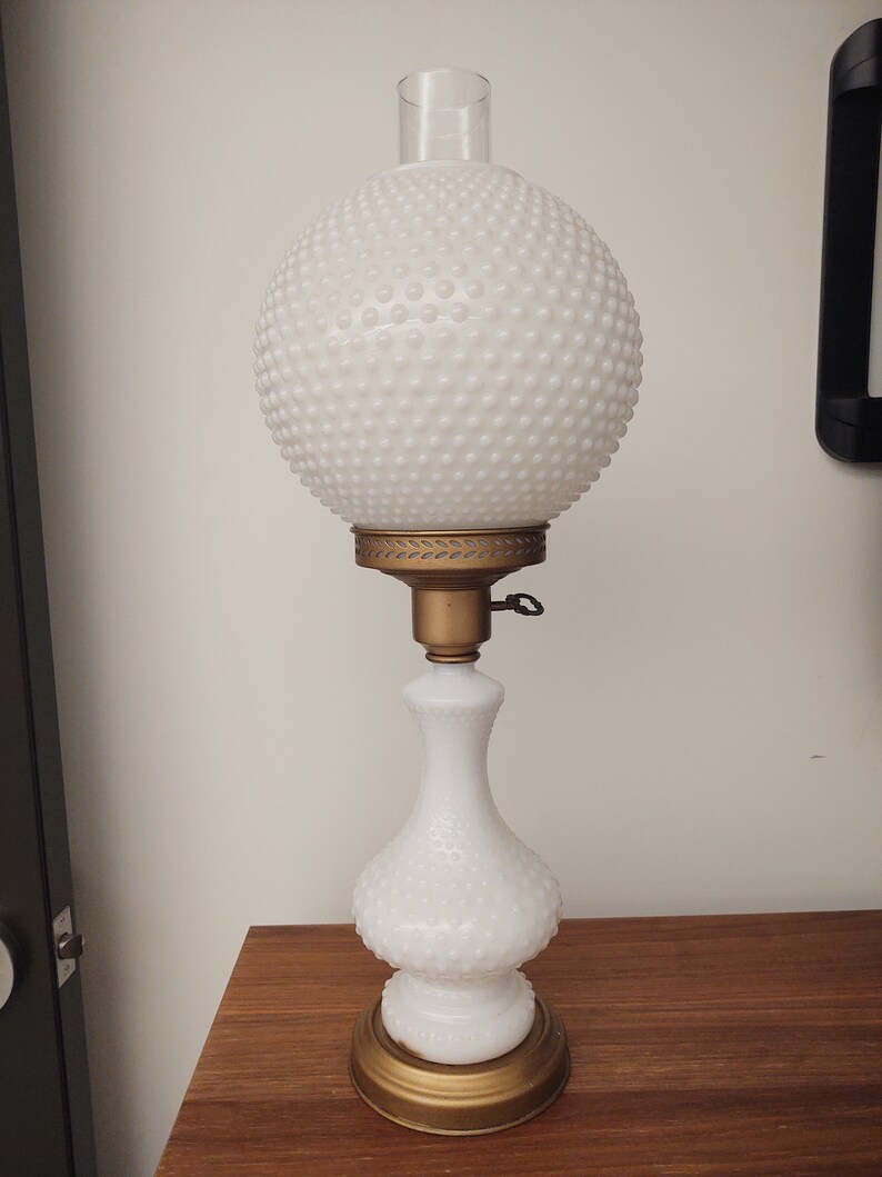 Hobnail Milk Glass Hurrican Lamp