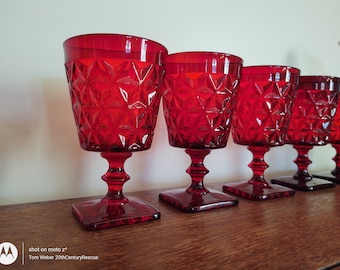 Set of 5 Imperial Glass CO. Red Goblets in Mt. Vernon Pattern RARE