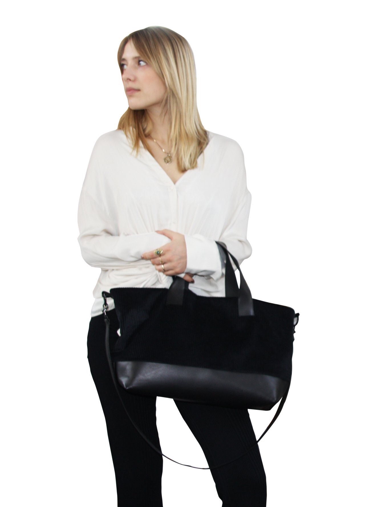 black cord tote bag