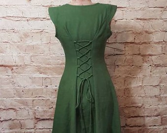 Green linen dress, long summer dress, green maxi dress, festival dress, hippie dress long, linen dress, medieval, SCA, Larp, fantasy