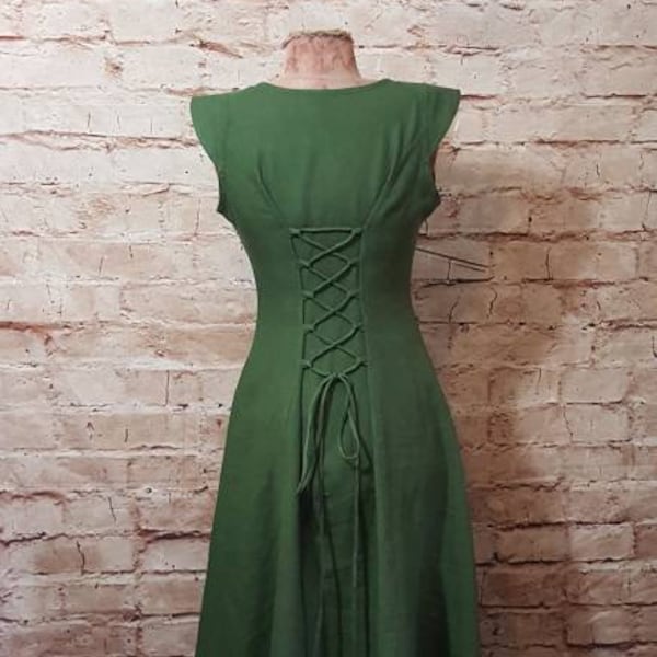 Kleid aus Leinen grün, Sommerkleid lang, Maxikleid grün, Festival Kleid, Hippie Kleid lang, Leinenkleid, Mittelalter, SCA, Larp, Fantasy