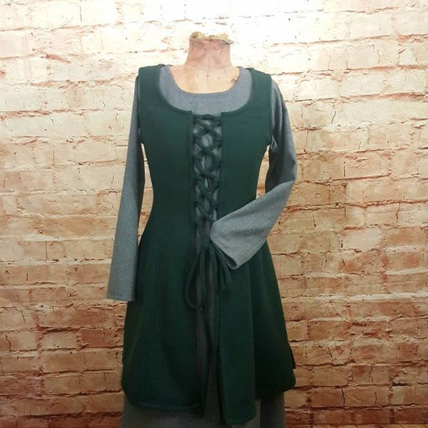 grüne Weste  aus Wollstoff, Mittelalter Weste, Überkleid Wolle, grünes Überkleid mit Schnürung
