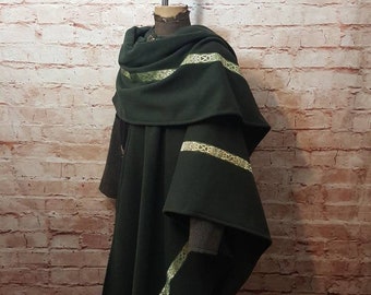 Cloak dark olive with border without hood, medieval cloak, Celtic cloak made of wool