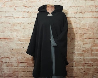 Cape black hood long, Viking, cloak medieval, fantasy, larp, cape black, SCA, coat, riding coat, role play, ranger
