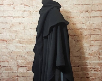 Cloak and cowl black hood long wool fabric, medieval cloak, Viking cloak, fantasy cloak, Larp cloak, SCA, ranger