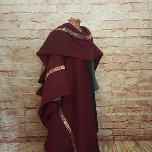 Cloak dark red with border without hood, medieval cloak, Celtic cloak made of wool