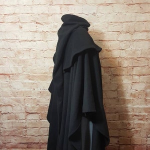 Cape and cowl black hood long wool fabric, cape medieval, cape Viking, cape fantasy, cape Larp, SCA, ranger