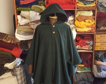 Medieval cloak dark green with hood, larp cloak, fantasy cloak, Viking cloak, SCA