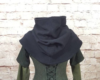 Gugel black for women and men made of wool fabric, Gugel fantasy, role play, Gugel short hood, SCA, Larp, ranger, knight Gugel