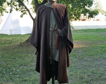 Tweed cape brown-black without hood, medieval cape, Viking cape, fantasy cape, Larp cape, SCA cape, ranger