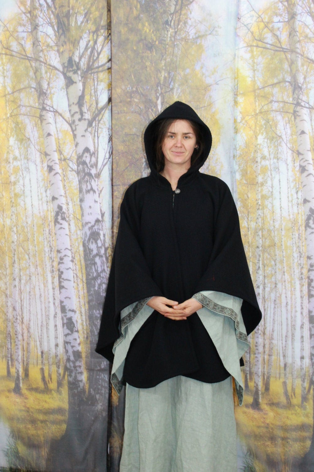 Cape black hood short, cape black, man, woman, black, cape medieval, fantasy, LARP, poncho, hood, cape, Viking, ranger