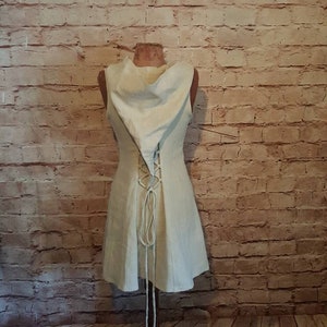 Linen dress with hood, short dress linen natural, summer dress, festival dress, short dress hippie boho, medieval, SCA, larp, role play