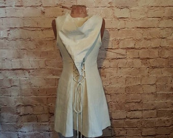 Linen dress with hood, short dress, natural color, summer dress, festival dress, hippie boho short dress, medieval, SCA, LARP, role-playing