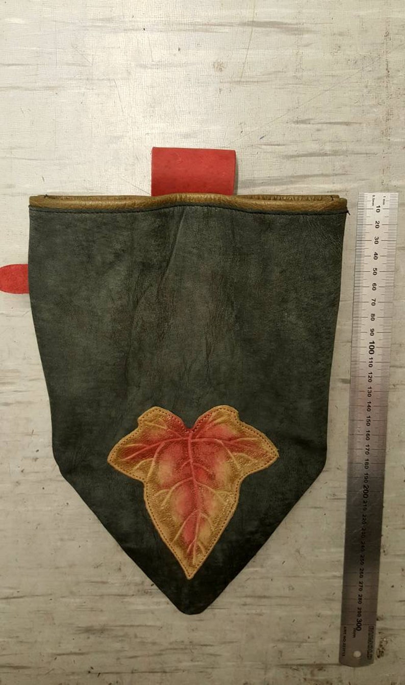 Fantasy Role Playing Larp SCA Elf Bag Leather Belt Bag Leather Beef with Ivy Leaf Medieval Belt Bag Boho,Ivy Hippie Bag