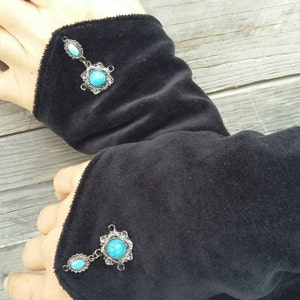 noble velvet cuffs black, Nicky velvet, ethnic, arm warmers, arm cuffs, hand cuffs, cuffs, gothic, boho, fantasy, larp, SCA, medieval image 2