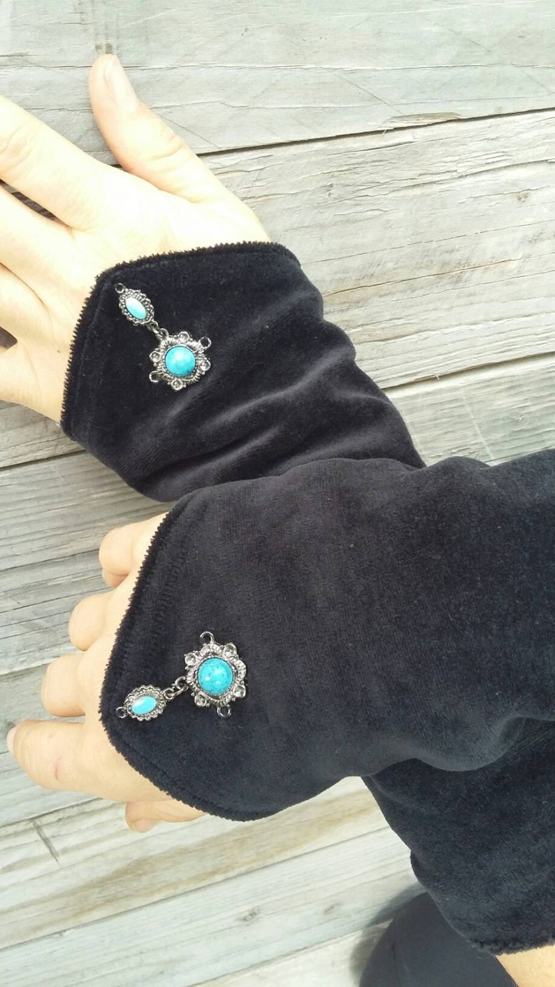 noble velvet cuffs black, Nicky velvet, ethnic, arm warmers, arm cuffs, hand cuffs, cuffs, gothic, boho, fantasy, larp, SCA, medieval image 2