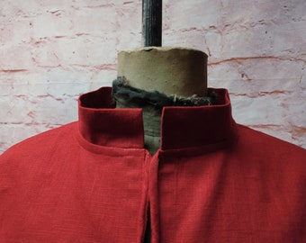 Shirt with stand-up collar linen red, shirt medieval, shirt viking, shirt larp, knight, shirt fantasy, SCA shirt, boho linen, festival, folk