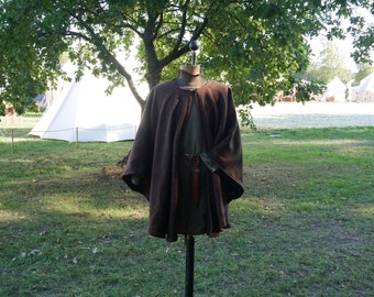 Medieval tweed cape brown without hood, Viking cape, Larp cape, fantasy cape, SCA, cape, role play, ranger, SCA