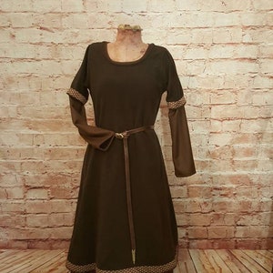 Dress + underdress Viking, 2-piece set of brown striped dress and brown overdress, Middle Ages, Viking, LARP, Fantasy, SCA