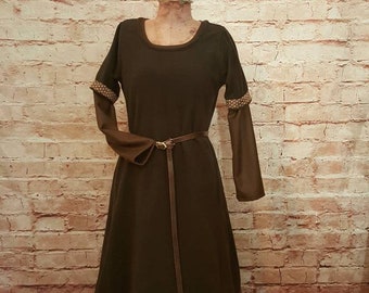 Kleid+ Unterkleid  Wikinger,2-teiliges Set aus  Kleid braun gestreift und  Überkleid braun,Mittelalter, Wikinger,Larp, Fantasy, SCA