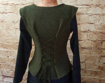 Bodice made of 100% boiled wool, medieval bodice, green wool, fantasy, LARP, Viking, green vest, wool vest, SCA, role-playing, clothing