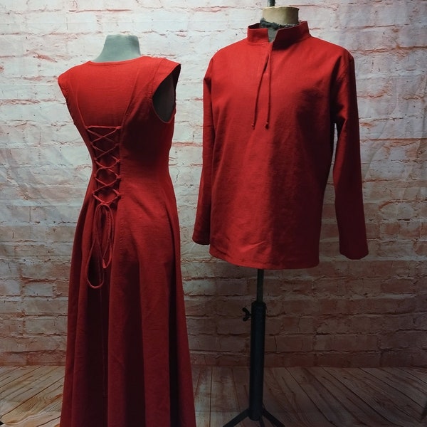 langes Kleid aus Leinen rot, Leinenkleid Sommer rot, Mittelalterkleid Leinen, Leinen Kleid Festival, Hippie, Boho, Larp, SCA,Mittelalter