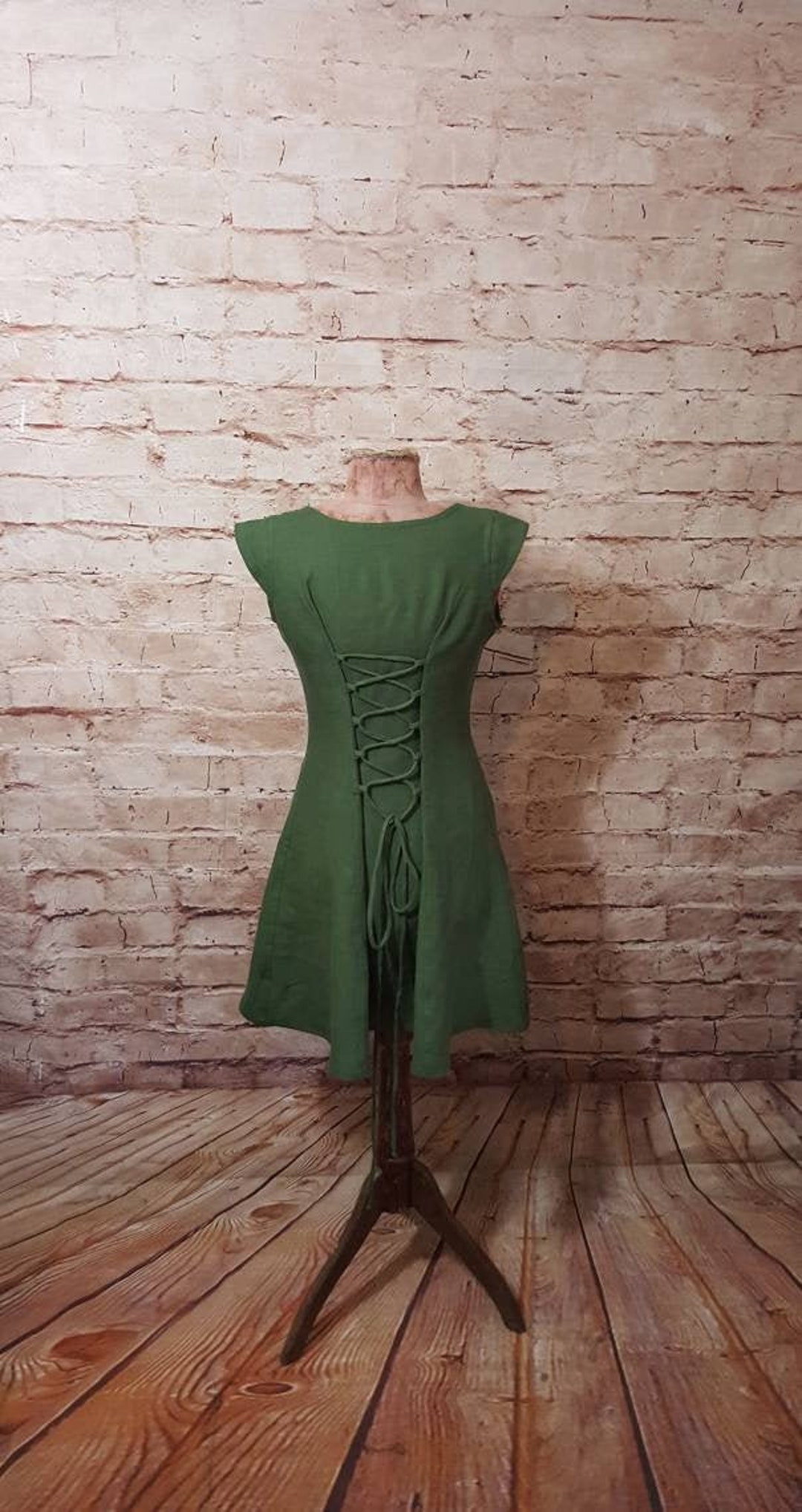 Linen Dress Green Short Sleeveless Summer Dress Linen Dress