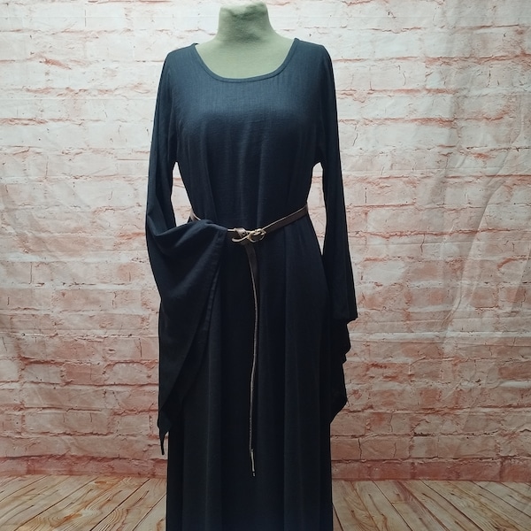 Kleid mit Trompetenärmeln  Leinen/Viskose schwarz, Mittelalter Kleid, Rollenspiel Kleid, Larp Leinen, SCA, Unterkleid, Fantasy