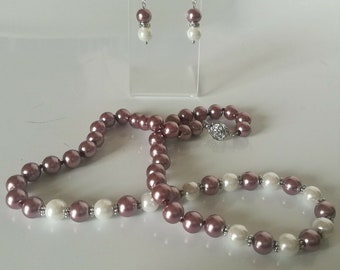 Genuine Akoya Pearls Necklace and Earrings Set, 8mm Akoya Pearls