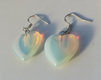 Genuine Opal Heart Teardrop Earrings, Valentine Day Gift, White Opal Heart Earrings, Libra October Birthstone Jewelry, 925 Silver Earrings