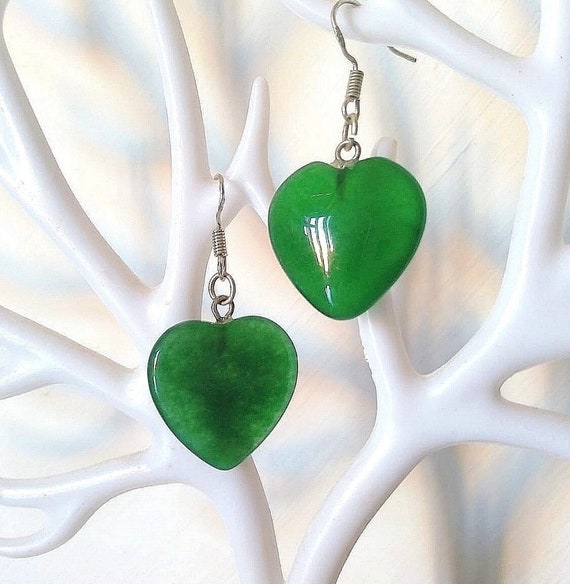Orecchini A Chiodo In Argento 925 Con Giada Verde Mielina A Forma Di Cuore - Gioielli Semplici E Di Temperamento - 4