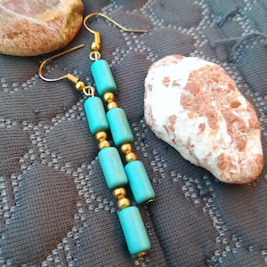 Handmade Natural Turquoise Earrings, 23K Gold Plated Earrings with Cannettina Turquoise, Gift for Her December Stone Earrings