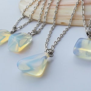 Genuine Opal Gemstone Dainty Silver Necklace, October Birthstone, Birthday Gift, Natural White Opal Gemstone Pendant, Birthstone Jewelry