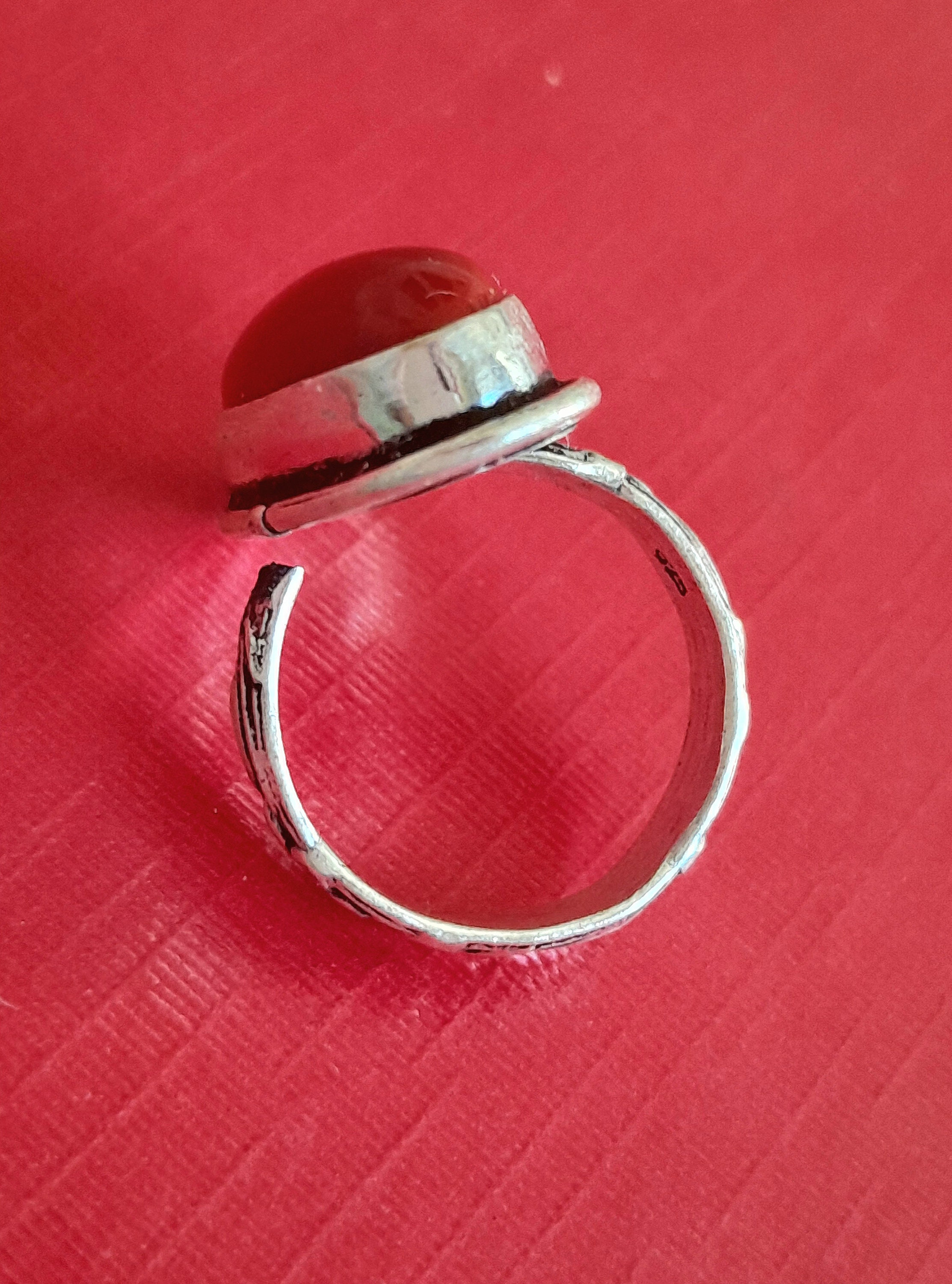 Bague Femme En Corail Rouge De Sardaigne Et Argent 925 – Taille 12, Cabochon – Neuf