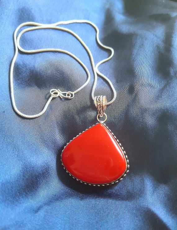 Collier Pendentif Corail Rouge Et Turquoise - Argent 925 - Médaillon Sarde