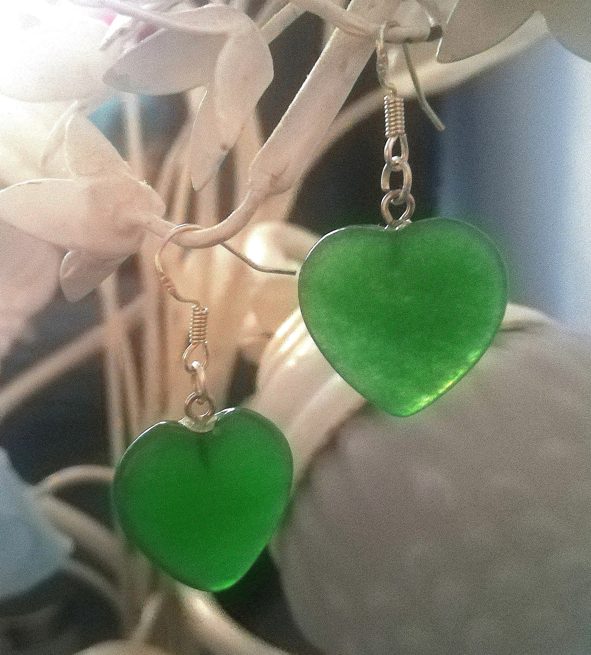 orecchini argento rodiato e giada verde - Gioielli - Orecchini - d