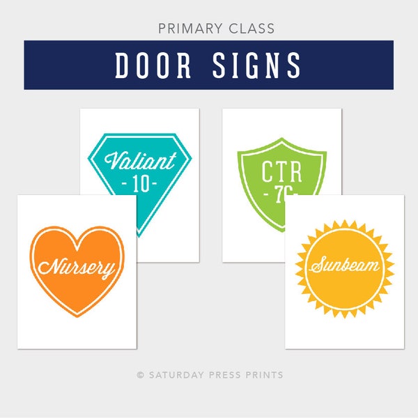 LDS Primary Class Room Door Signs, Instant Download, Mirrored Art Also Included, 8.5x11 US Letter Size Printables