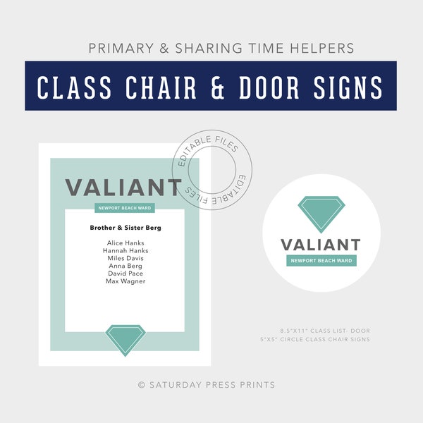 LDS Primary Class Door Signs Chair Signs Sharing Time Assignment Chair Signs Customize for LDS Primary Sharing Time  Come Follow Me 2024