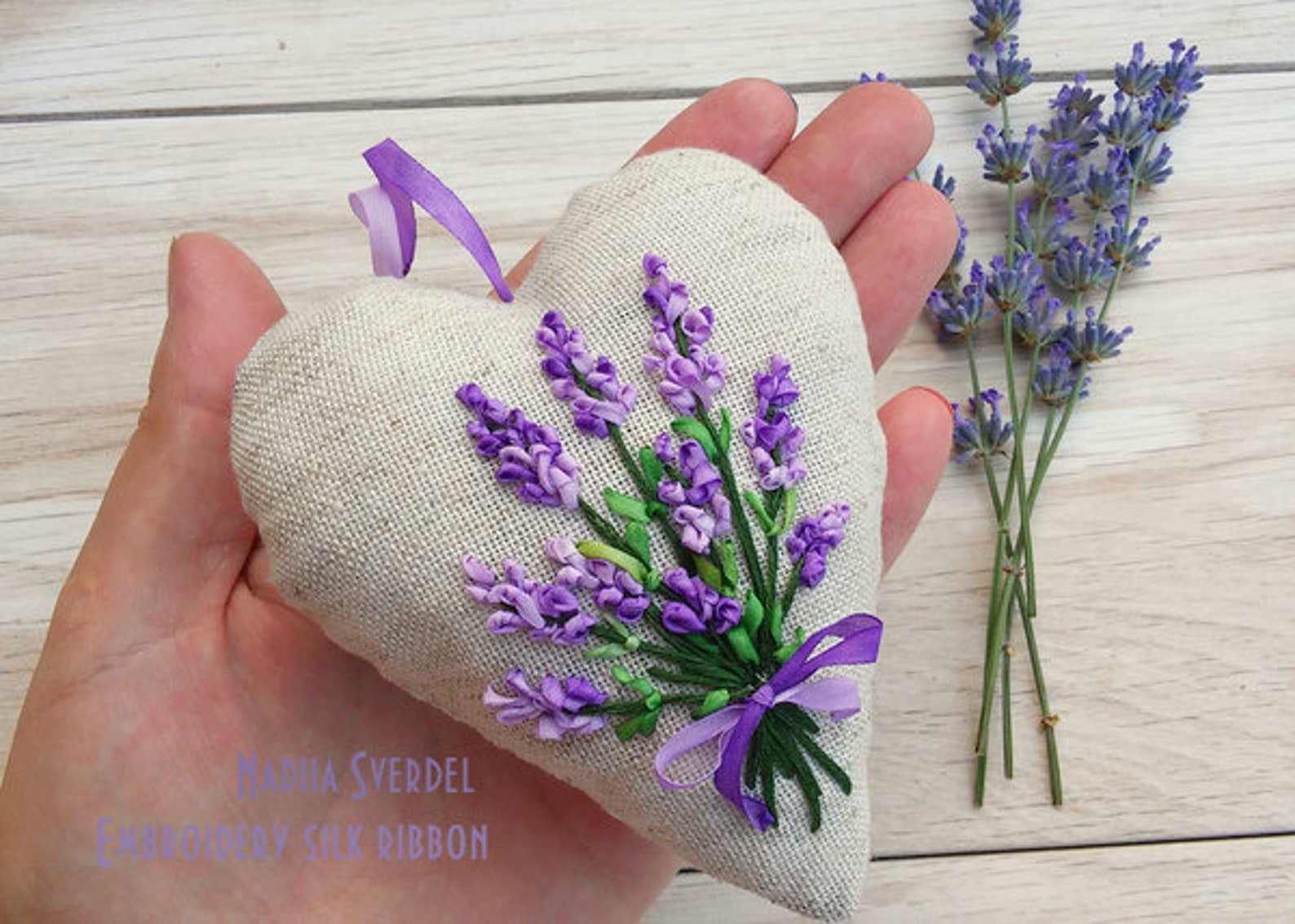 Sachet darôme de coeur. Lavande. Coeur textile broderie de Etsy