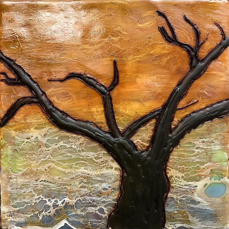 Life Of Trees Encaustic Hot Wax Tabletop Art Wall Art Beeswax US 