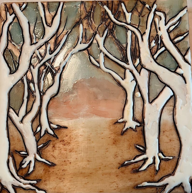 Life Of Trees Encaustic Hot Wax Tabletop Art Wall Art Beeswax US 
