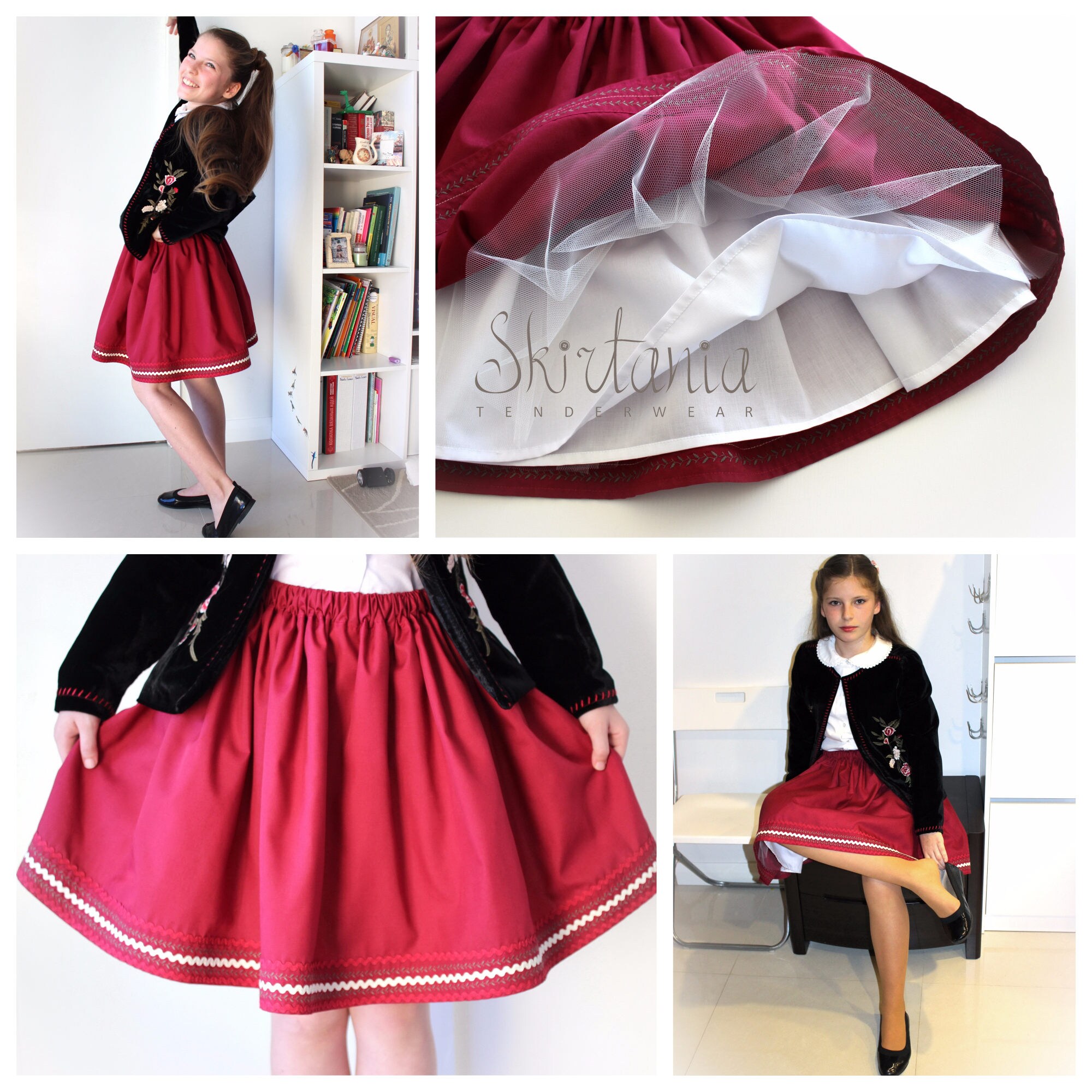 Bouffant Skirt Girls Burgundy White Green Two Layered Lush Etsy